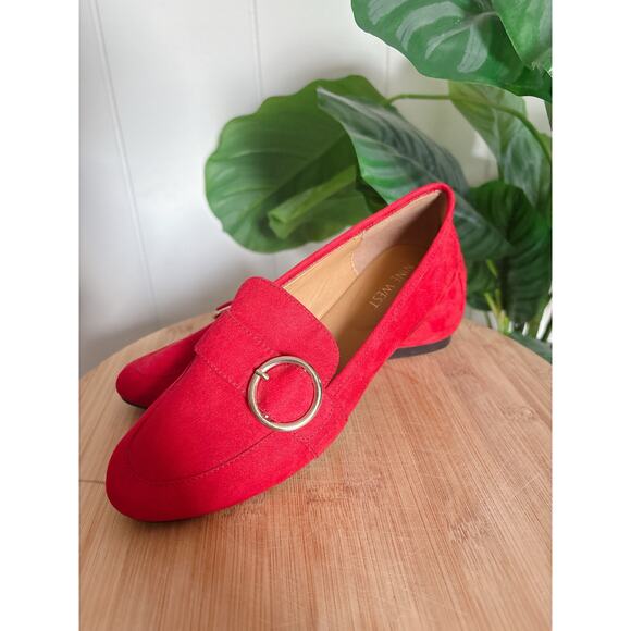 Nine West Red Heath Buckle Loafer Flats Women’s Size 7 Business Casual Preppy - Picture 2 of 7